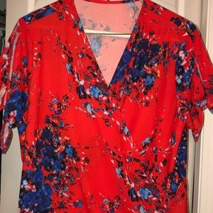 Vibrant red, shirt sleeve blouse